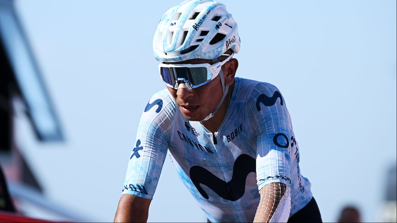 PICO VILLUERCAS, SPAIN - AUGUST 20: Nairo Quintana of Colombia and Team Movistar crosses the finish line during the La Vuelta - 79th Tour of Spain 2024, Stage 4 a 170.5km stage from Plasencia to Pico Villuercas 1544m / #UCIWT / on August 20, 2024 in Pico Villuercas, Spain. (Photo by Dario Belingheri/Getty Images)