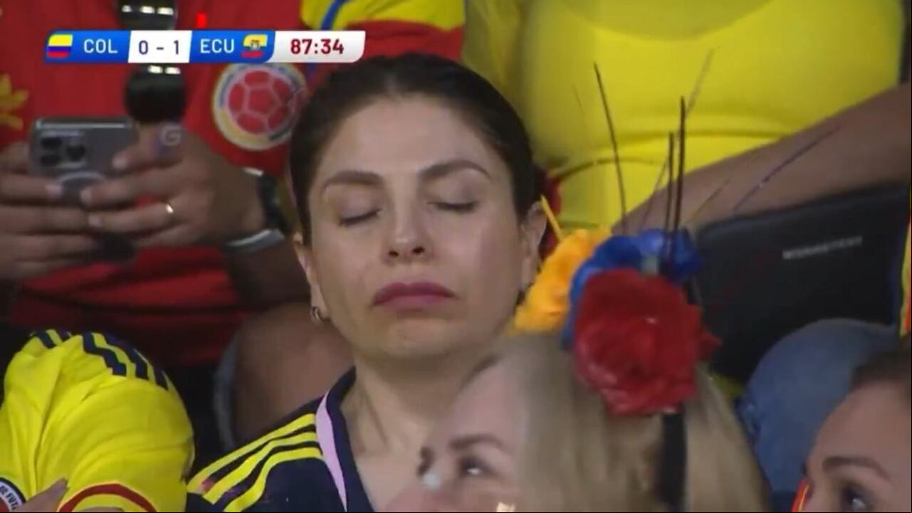 Viral en redes: Hincha de la Selección Colombia cae rendida al sueño en pleno partido