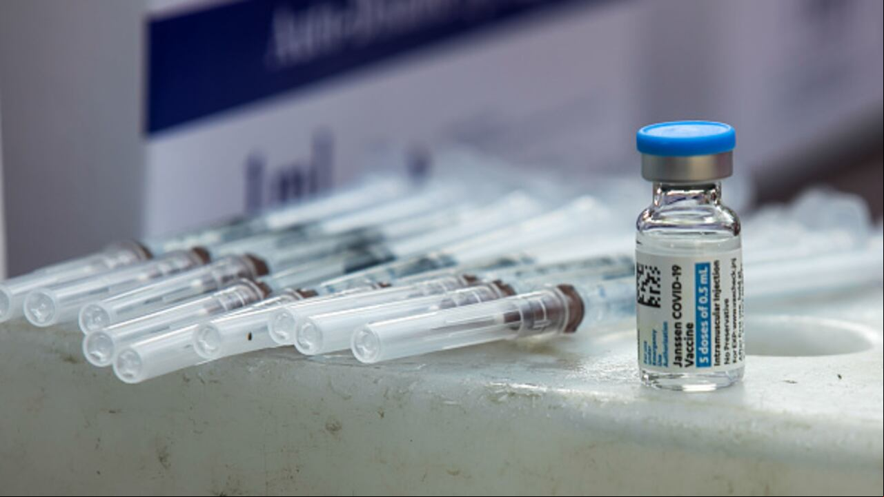 DHAKA, BANGLADESH - 2022/02/14: Medical syringes and vials containing Janssen COVID-19 Vaccine are seen during a vaccination campaign for transgender community and Homeless people in Central Shaheed Minar, Dhaka. (Photo by Sazzad Hossain/SOPA Images/LightRocket via Getty Images)