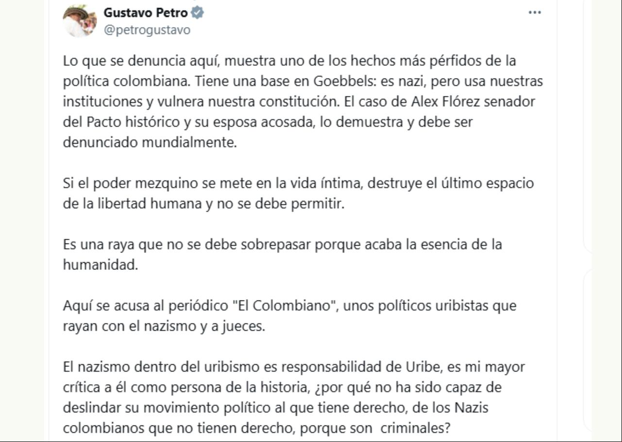 Esta es parte de una de las publicaciones del presidente Petro en su cuenta oficial de X.