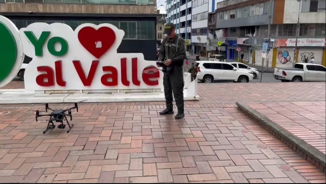 Con drones las autoridades pretender blindar las elecciones de este domingo en el Valle del Cauca. Foto tomada de vídeo de la Policía Valle