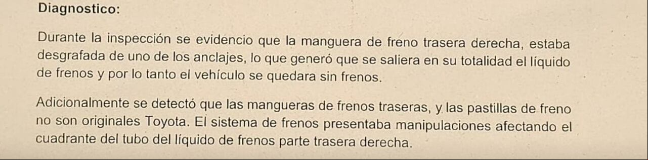 Aquí el diagnóstico del vehículo de la UNP asignado a Sandra Ortiz.