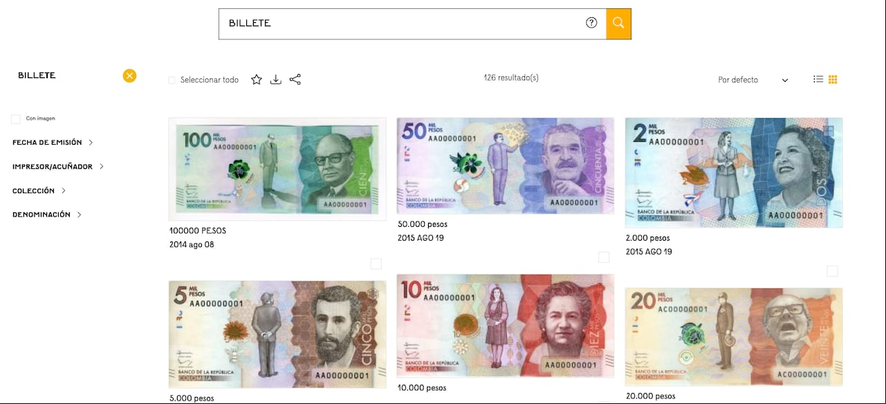 Colección virtual de billetes del Banco de la República de Colombia