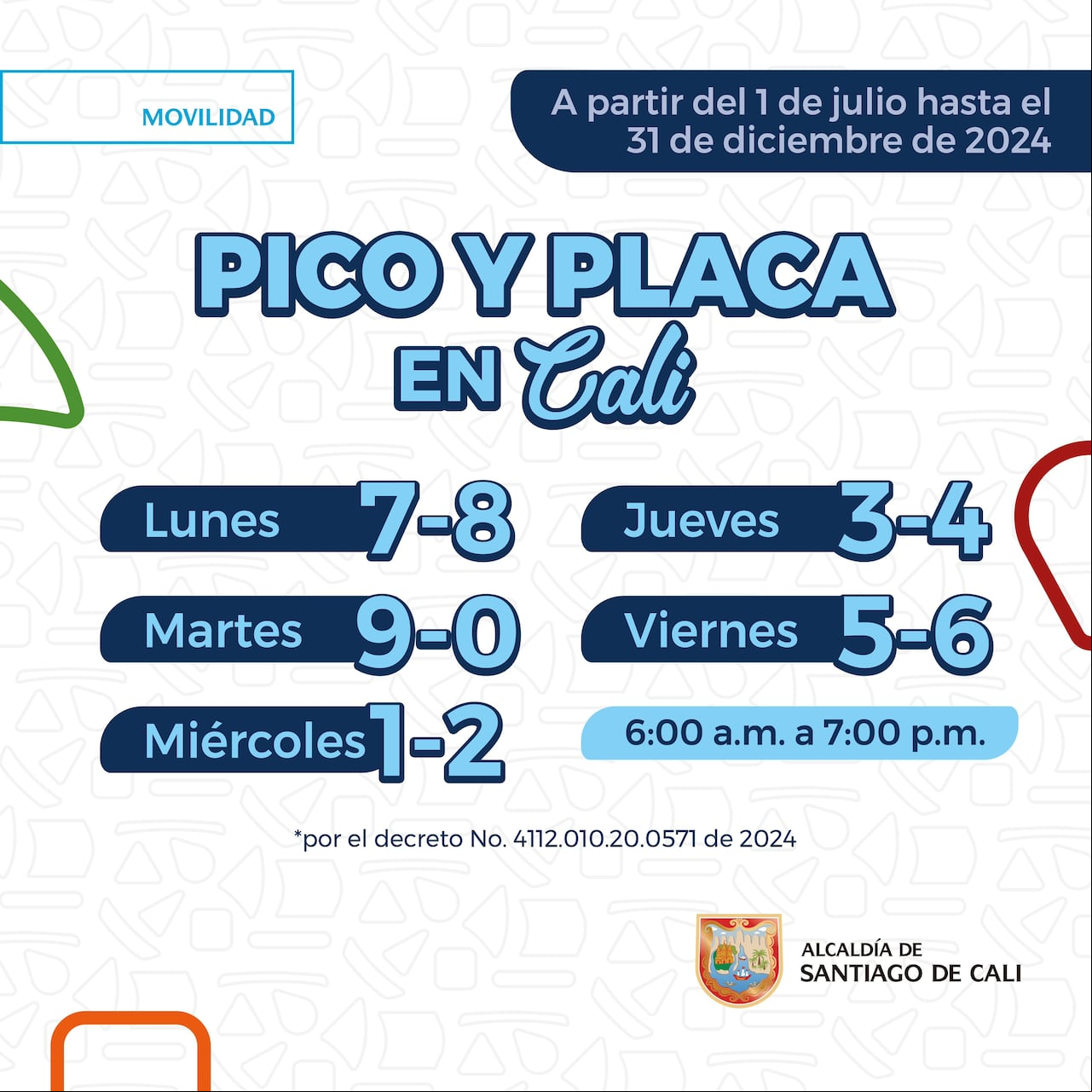 Pico y Placa en Cali, segundo semestre del 2024.