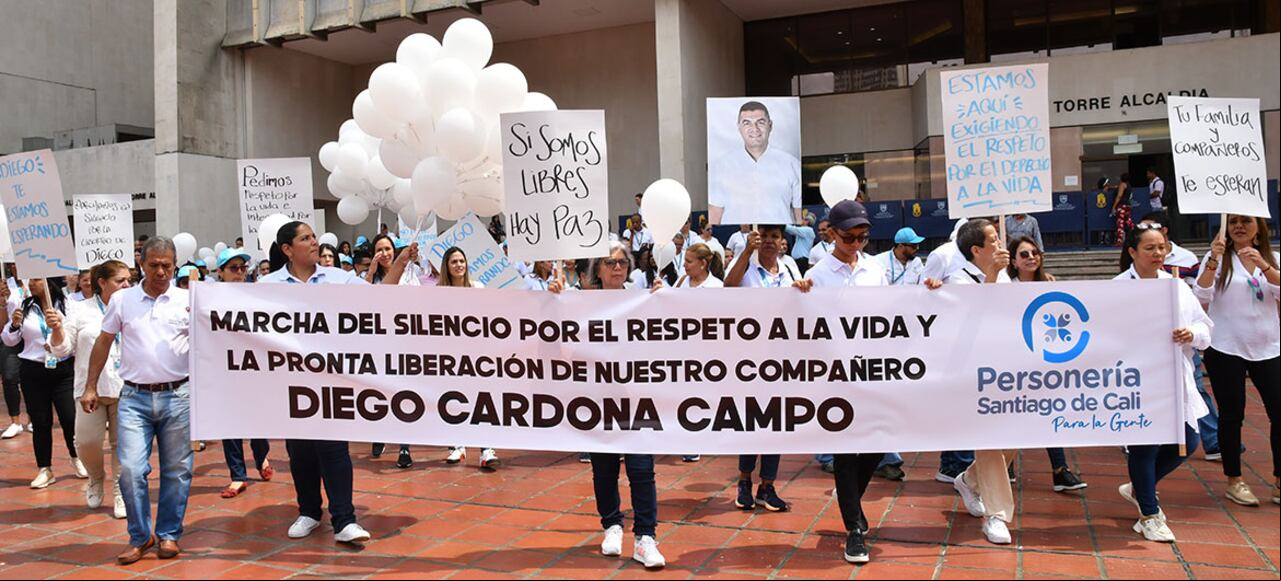 Personería de Cali lideró marcha del silencio por la pronta liberación de exsecretario de Deportes secuestrado en Restrepo, Valle.