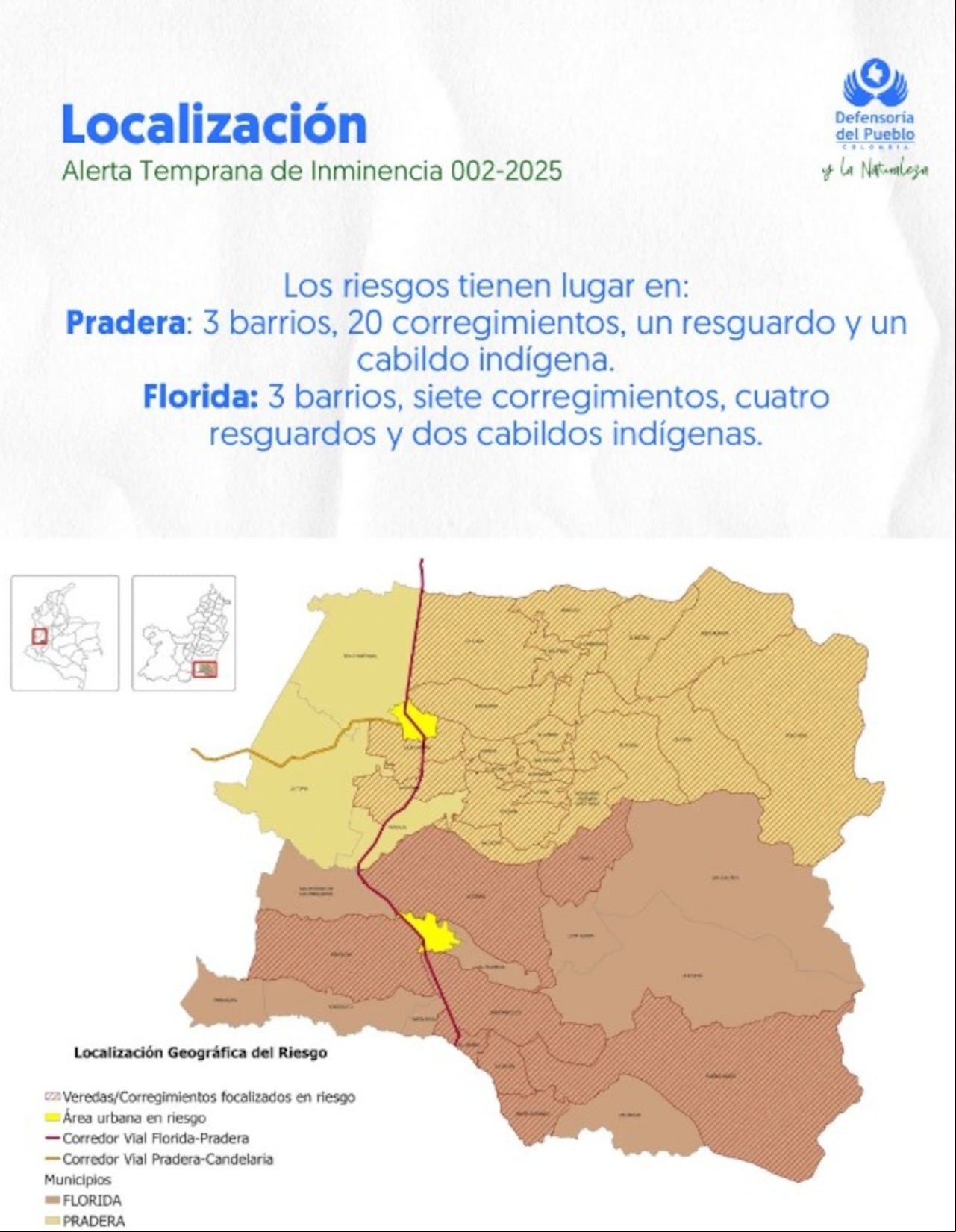 Defensoría advierte sobre riesgos en Florida y Pradera por disputa entre disidencias
