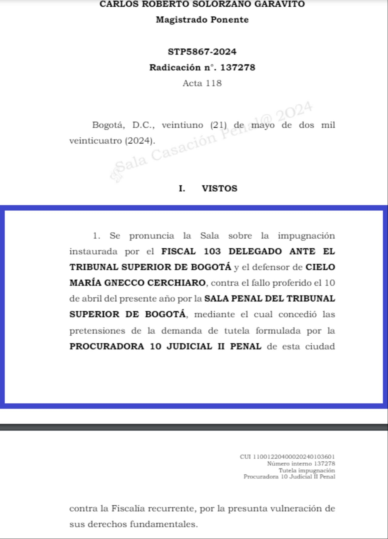 Corte Suprema ordenó seguir la investigación contra Cielo Gnecco.