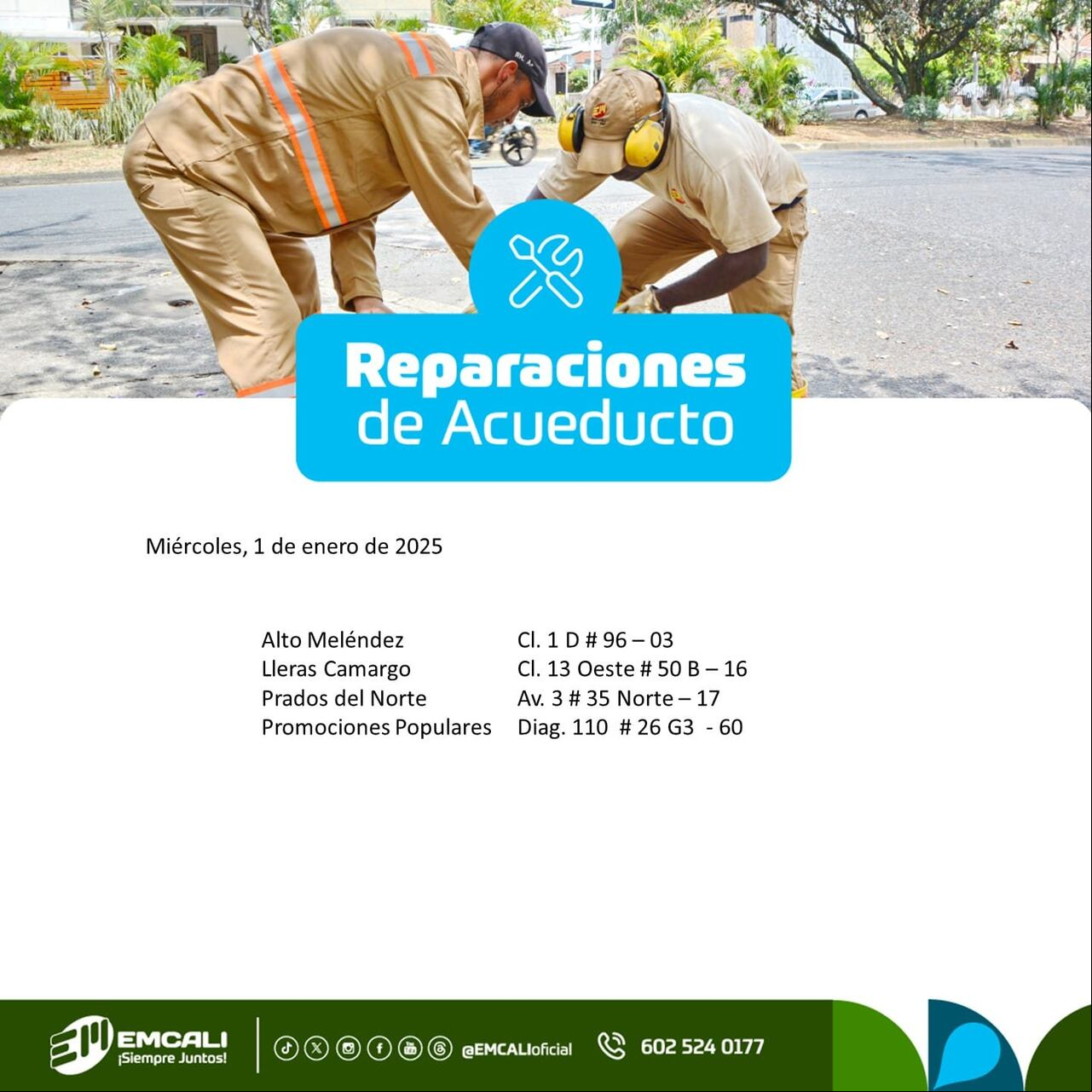 Reparaciones Emcali 1 de enero de 2025.