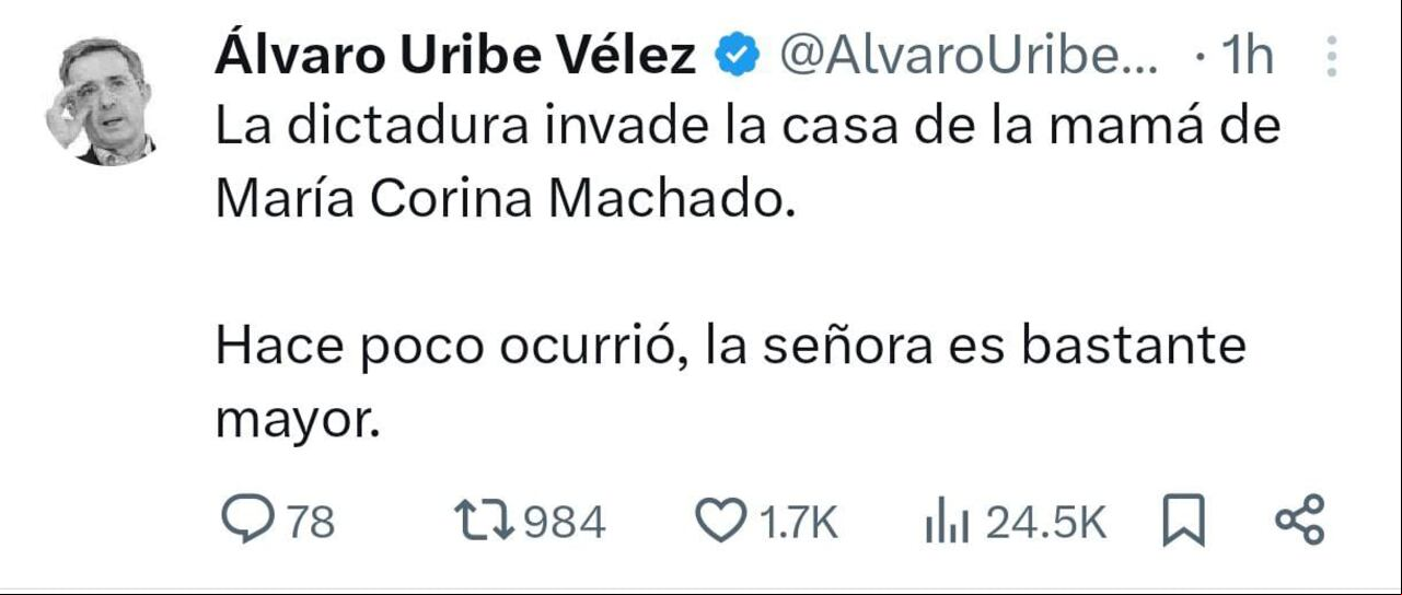 Este fue el mensaje emitido por el expresidente de Colombia, Álvaro Uribe Vélez.