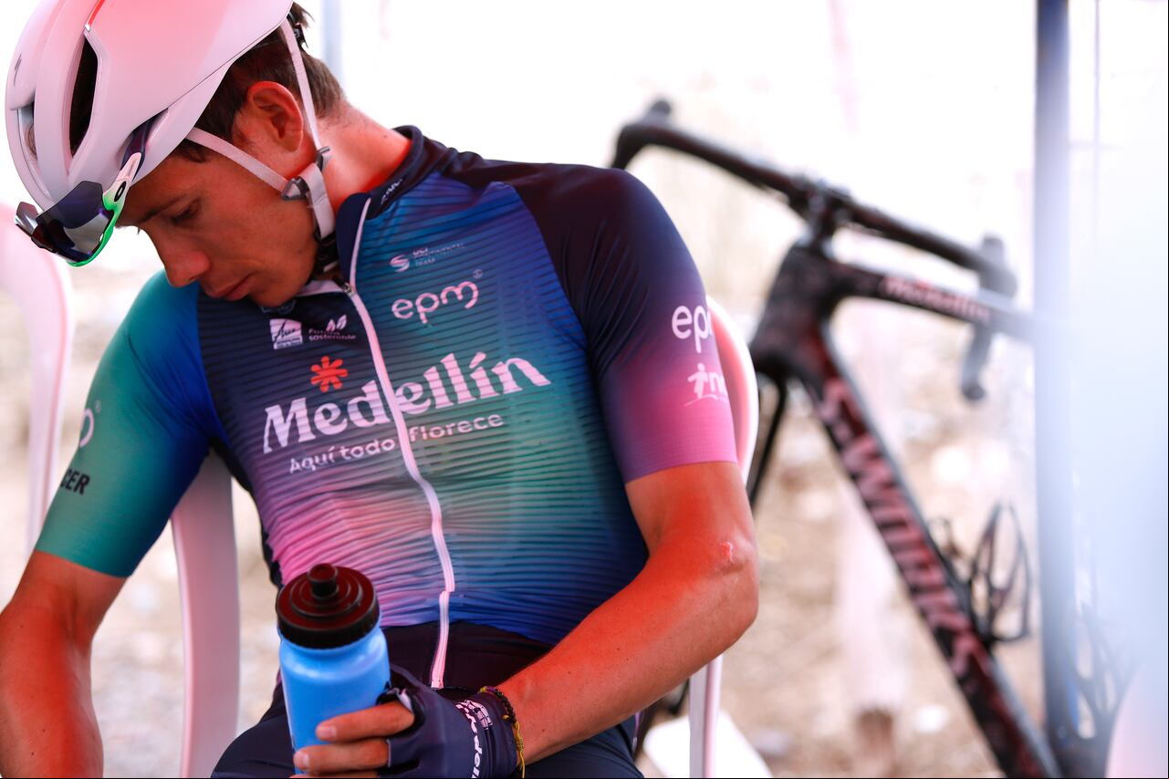 CHIMBAS, ARGENTINA - JANUARY 27: Miguel Angel Lopez of Colombia and Team Medellin - EPM prior to the 39th Vuelta a San Juan International 2023, Stage 5 a 173,3km stage from Chimbas to Alto Colorado 2623m / #VueltaSJ2023 / on January 27, 2023 in Chimbas, Argentina. (Photo by Maximiliano Blanco/Getty Images)