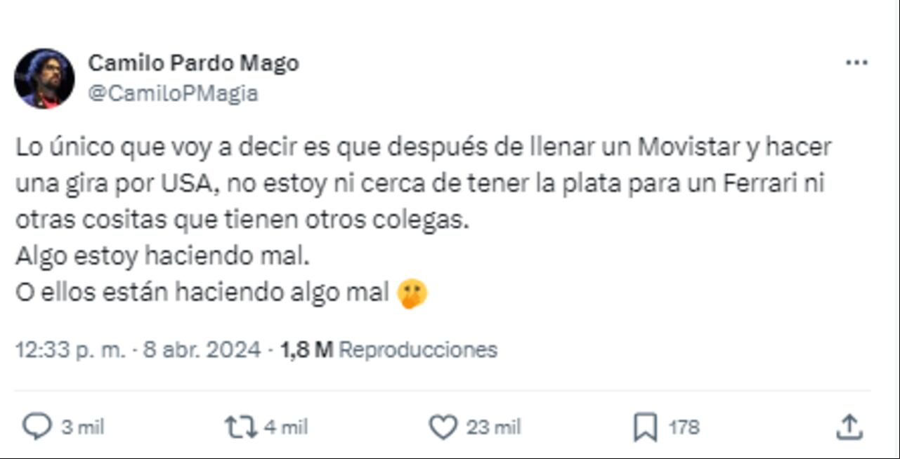 Camilo Pardo lanzó un duro comentario a Piter Albeiro sobre su fortuna en Estados Unidos.