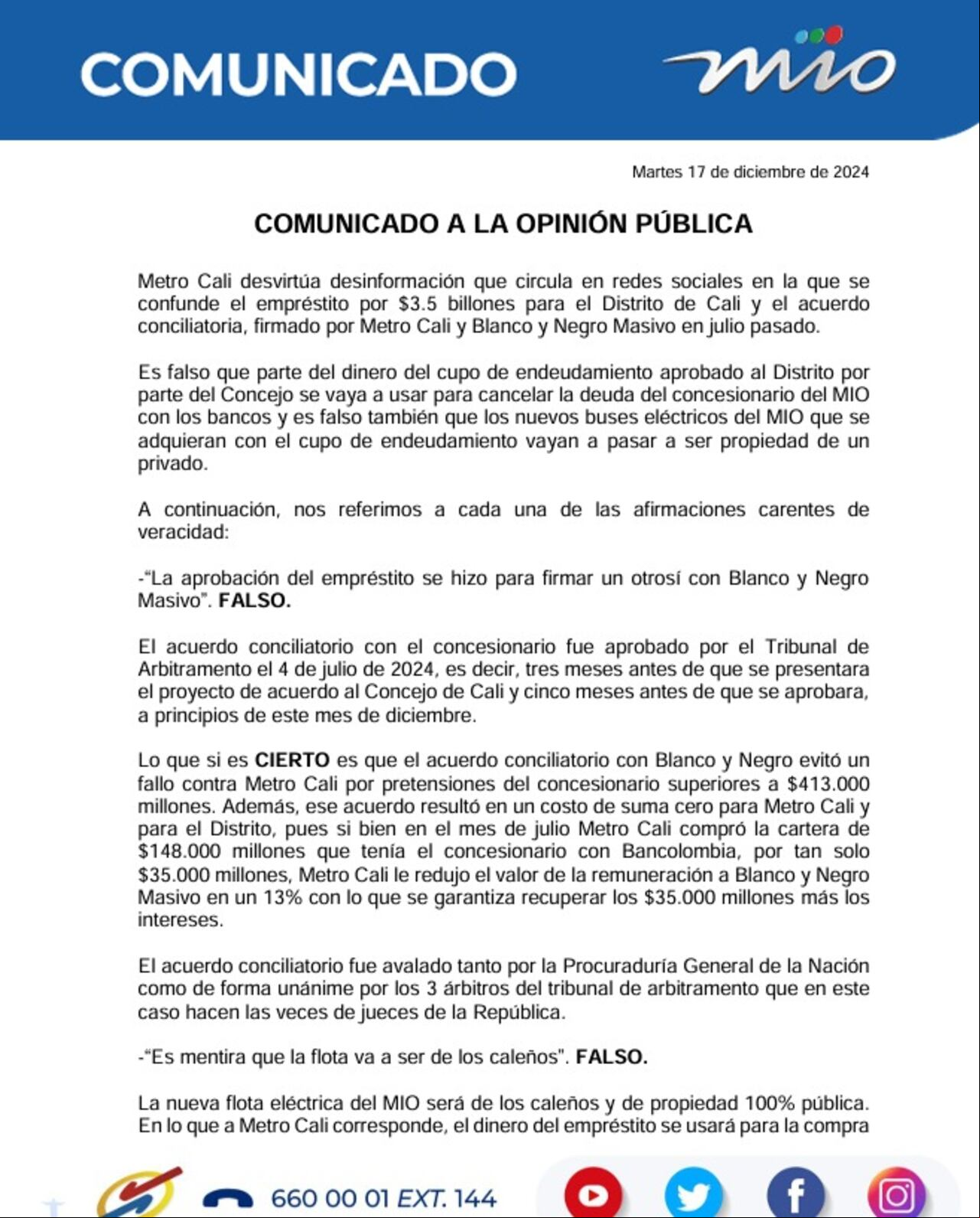 Por medio de un comunicado, la entidad aclaró los rumores que circulan por redes sociales