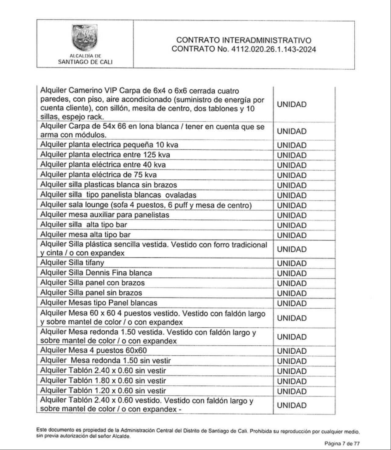 El contrato tiene 14 páginas completas con diferentes elementos que se le piden a Teveandina para la operación logística y realización de eventos.