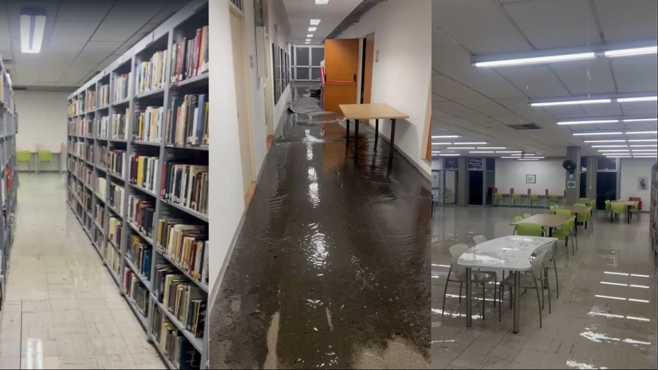 Problema en la biblioteca de la universidad por causa de las fuertes lluvias de estos días