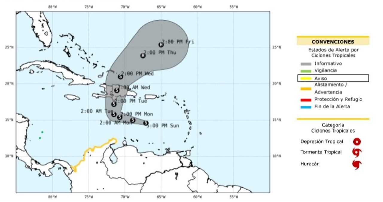 La Tormenta Tropical Franklin, según
el pronóstico, se espera que atraviese el centro del Mar Caribe durante la madrugada del martes 21 de agosto.