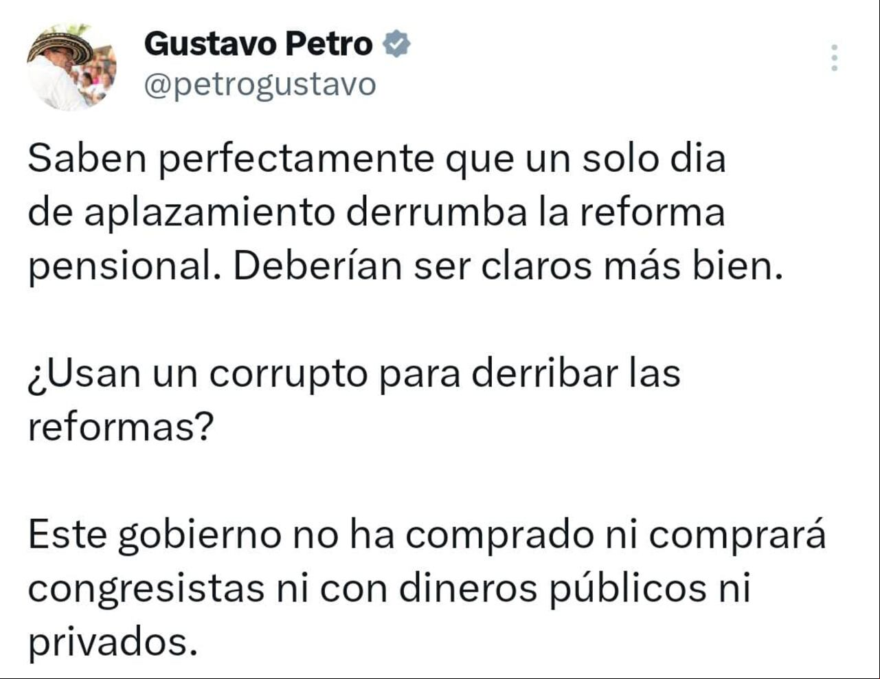 Este fue el mensaje que publicó Petro para contestar al presidente de Acopi.