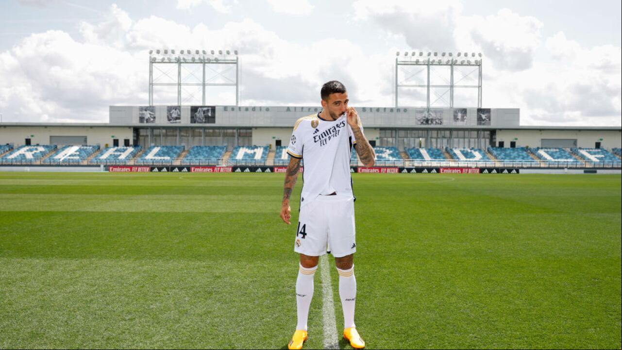 MADRID, SPAIN - JUNE 20: Joselu new Real Madrid player is unveiled at Valdebebas training ground on June 20, 2023 in Madrid, Spain. (Photo by Antonio Villalba/Real Madrid via Getty Images)