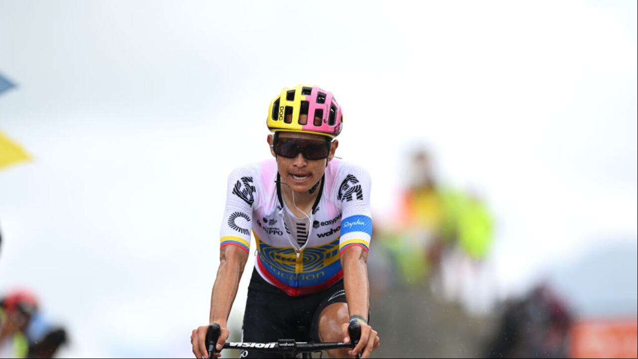 COL DE LA CROIX DE FER, - JUNE 10: Esteban Chaves of Colombia and Team EF Education-EasyPost crosses the finish line during the 75th Criterium du Dauphine 2023, Stage 7 a 147.9km stage from Porte-de-Savoie to Col de la Croix de Fer 2067m / #UCIWT / on June 10, 2023 in Col de la Croix de Fer, . (Photo by Dario Belingheri/Getty Images)