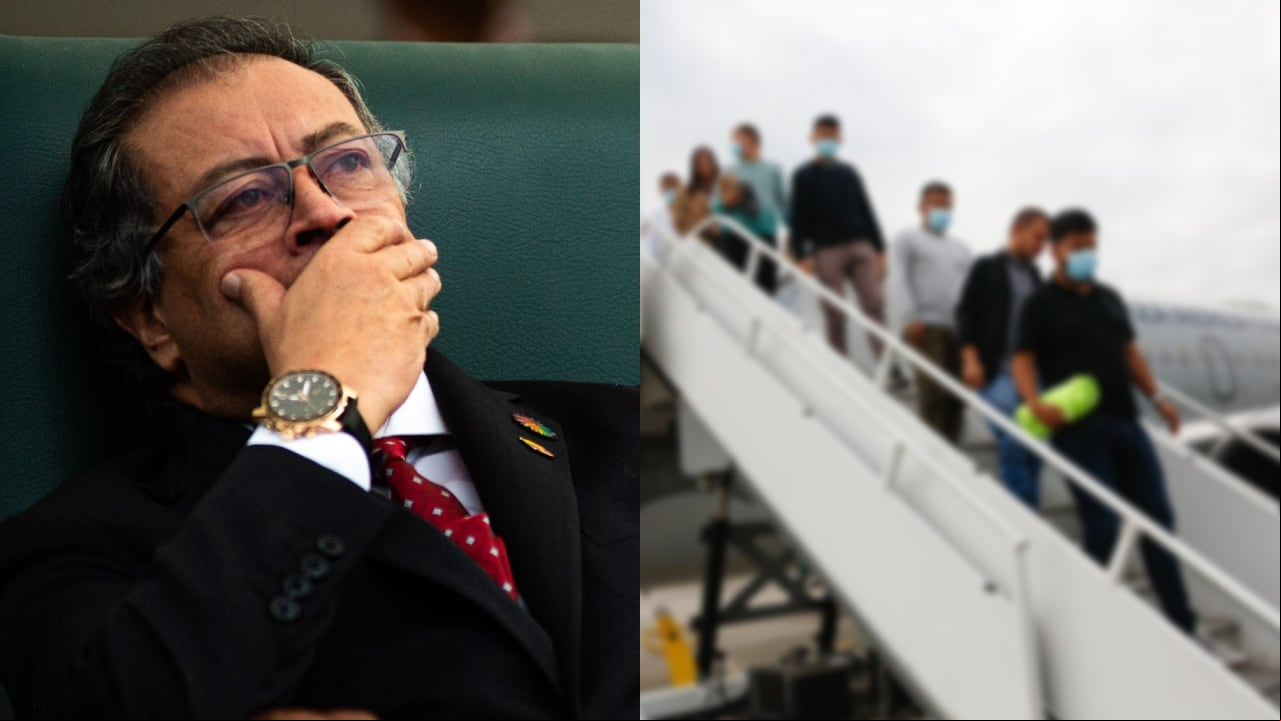 Gustavo Petro y colombianos deportados de los Estados Unidos.