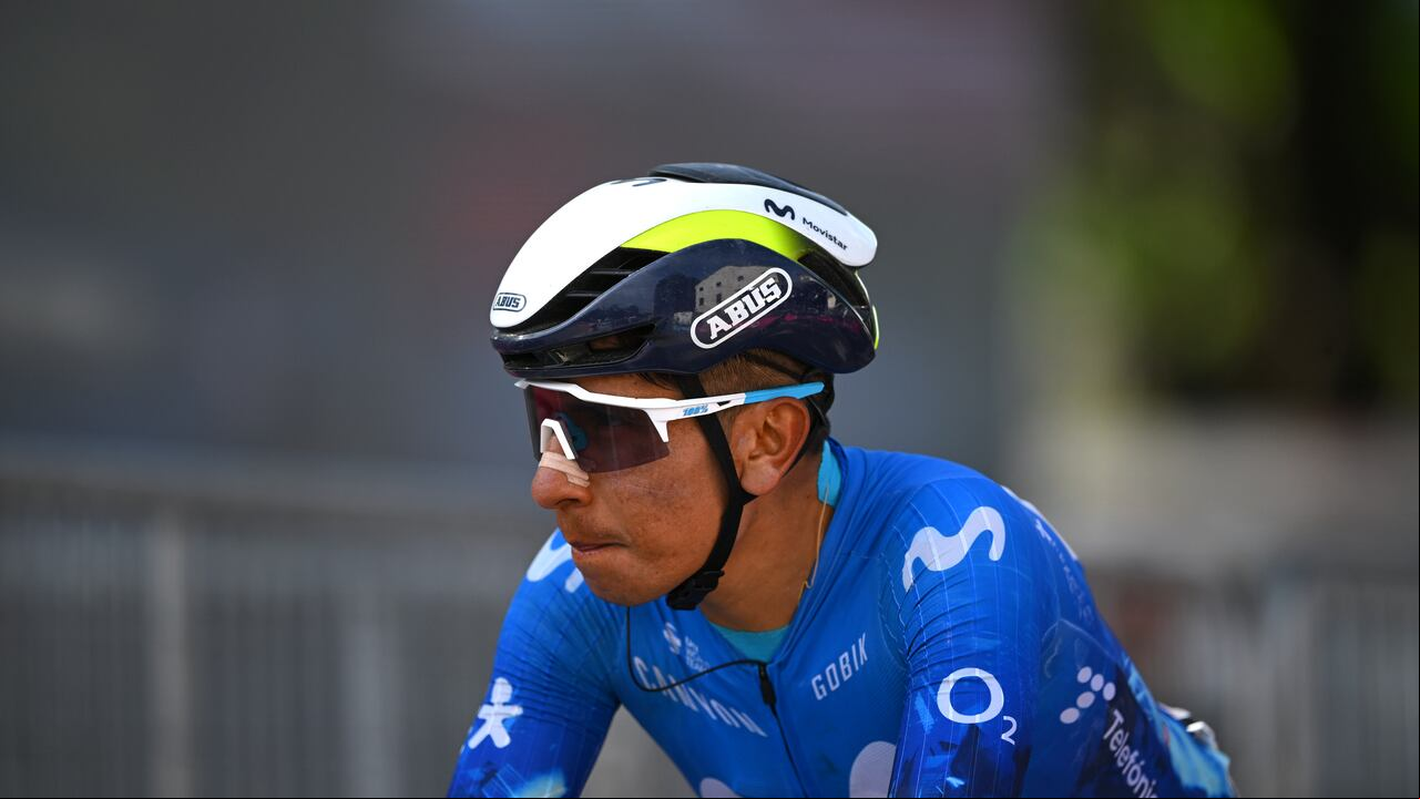 BASSANO DEL GRAPPA, ITALY - MAY 25: Nairo Quintana of Colombia and Movistar Team crosses the finish line during the 107th Giro d'Italia 2024, Stage 20 a 184km stage from Alpago to Bassano del Grappa / #UCIWT / on May 25, 2024 in Bassano del Grappa, Italy. (Photo by Dario Belingheri/Getty Images)