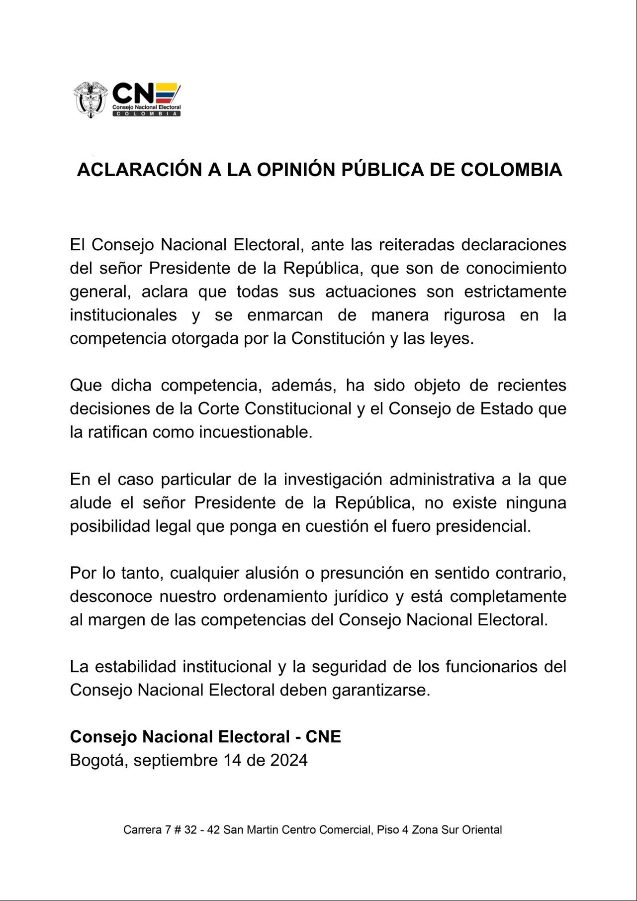 El CNE se pronunció sobre la investigación istrativa que adelanta contra la campaña a la presidencia de Gustavo Petro.