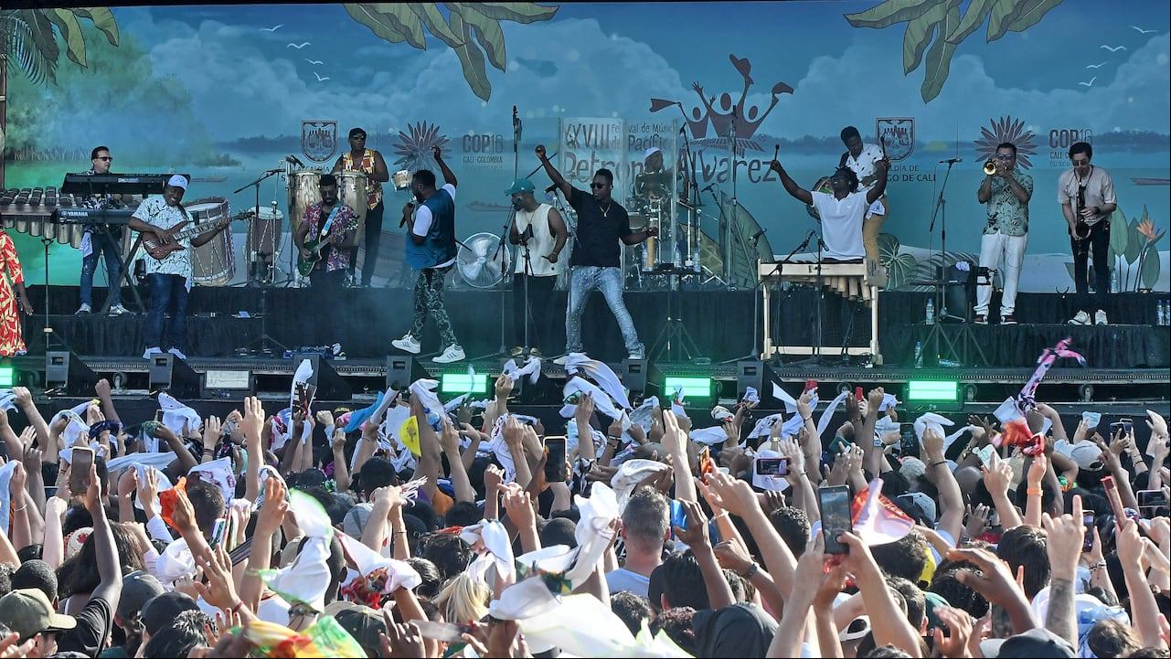 Cali: Cierre del Festival Petronio Álvarez con la presentación del grupo Herencia de Timbiquí. foto José L Guzmán. EL País