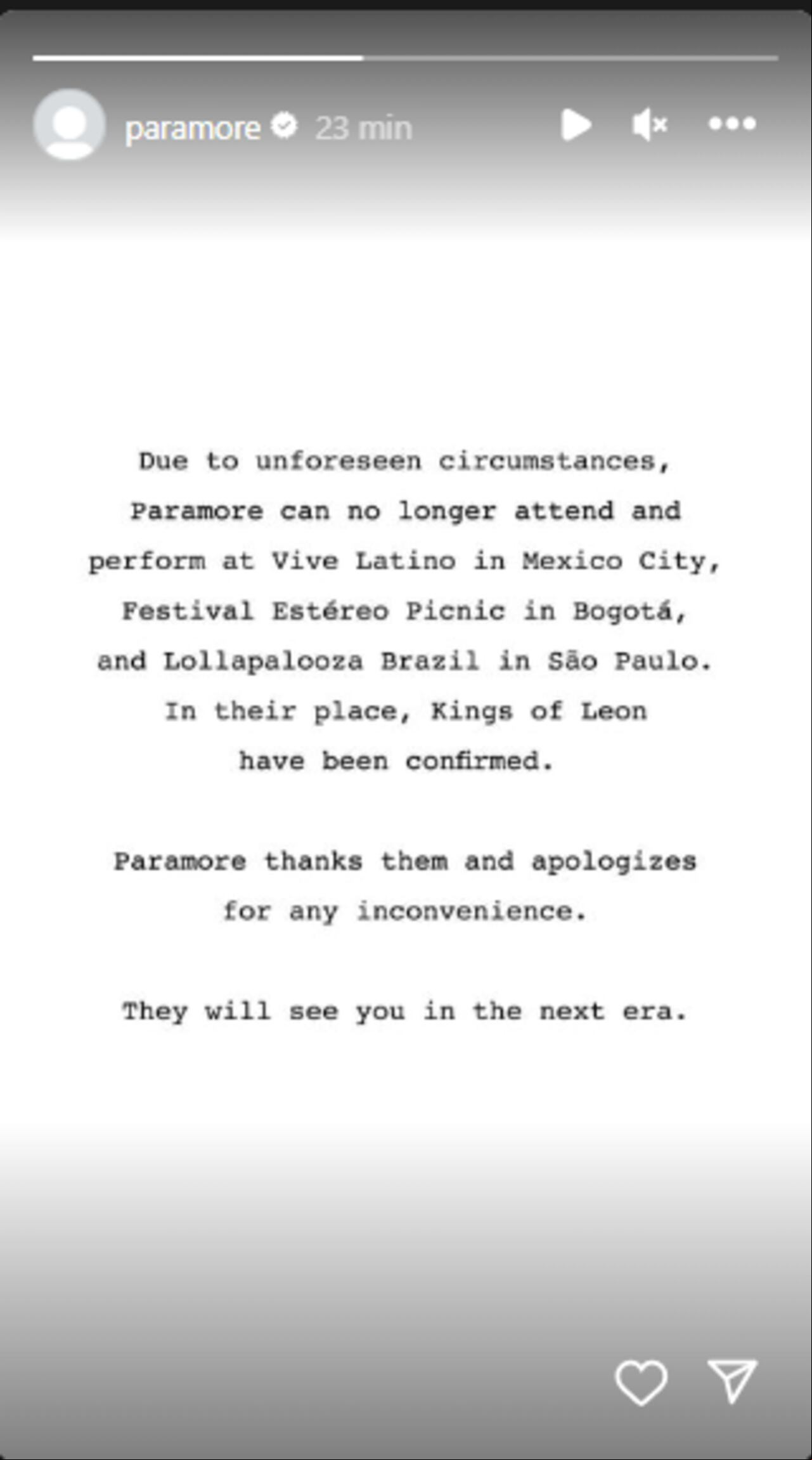 Paramore confirmó que no se presentará en Colombia