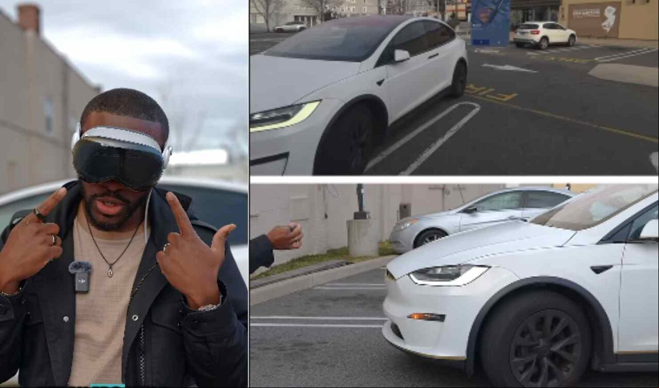 Hombre usa sus Apple Vision Pro para controlar un carro Tesla