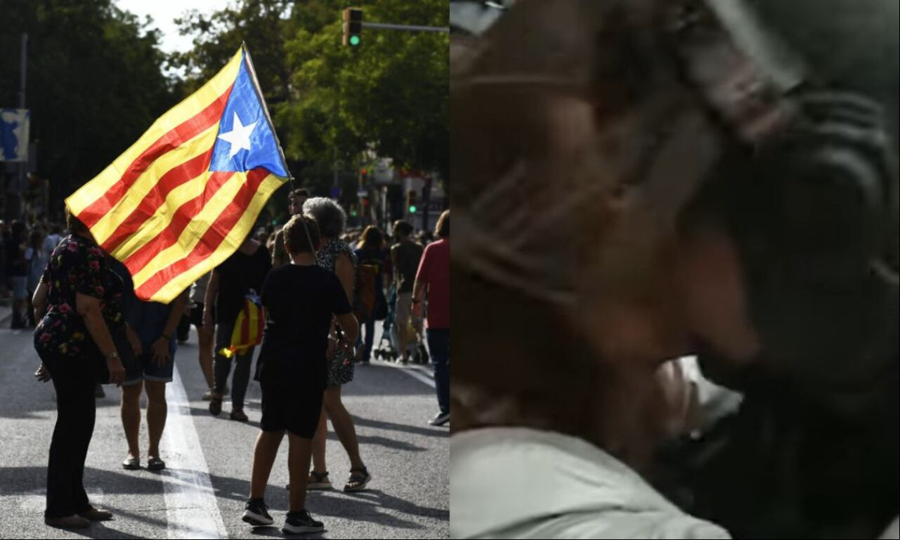 Beso a policía en España.