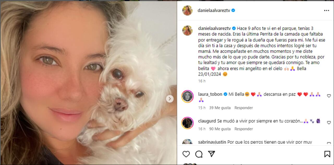 Daniella Álvarez despidió a su mascota, tras casi nueva años juntas.