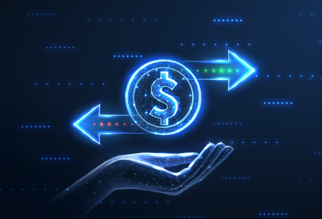 Inteligencia artificial y símbolo de dinero.