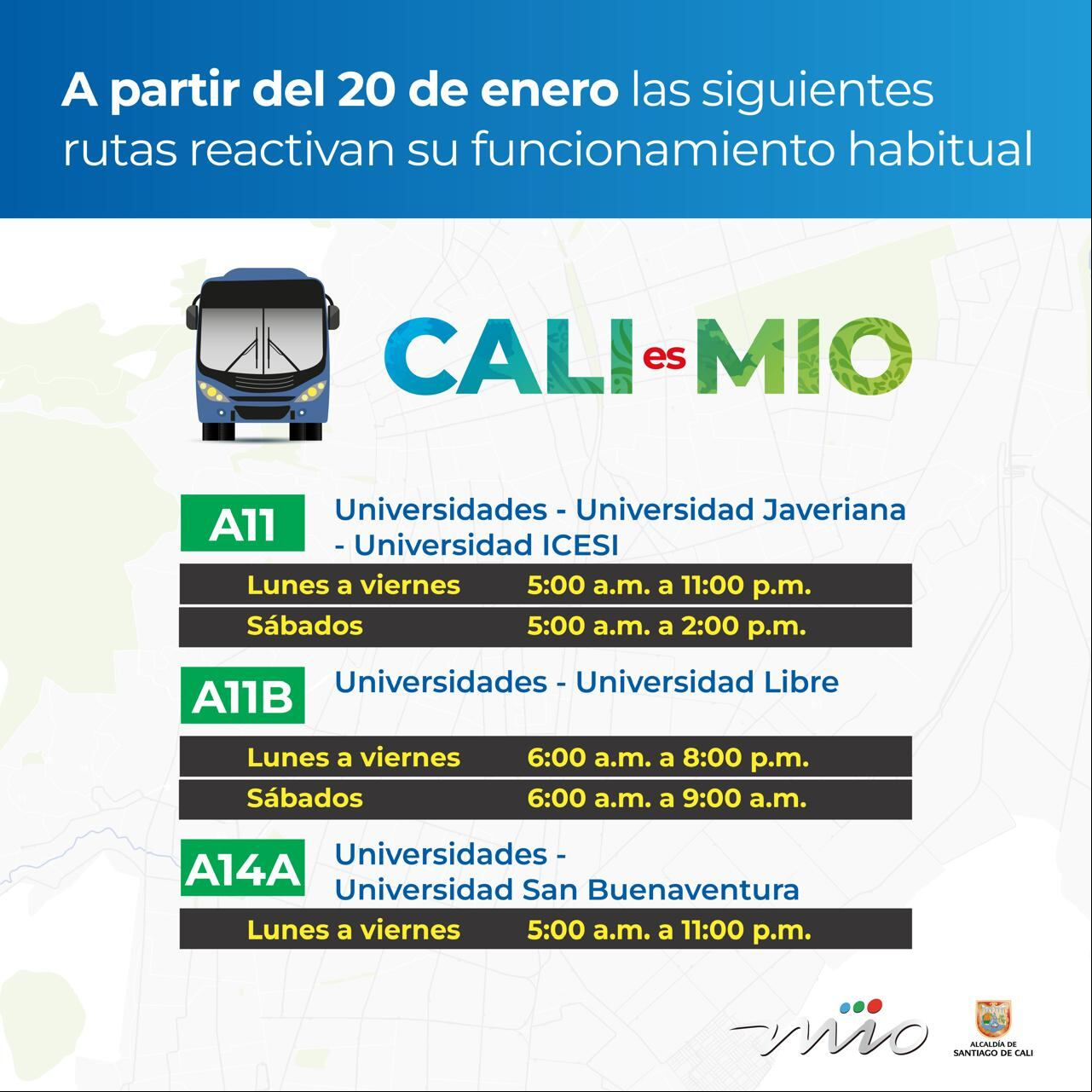 Así quedaron los horarios de las tres rutas para el 2025.