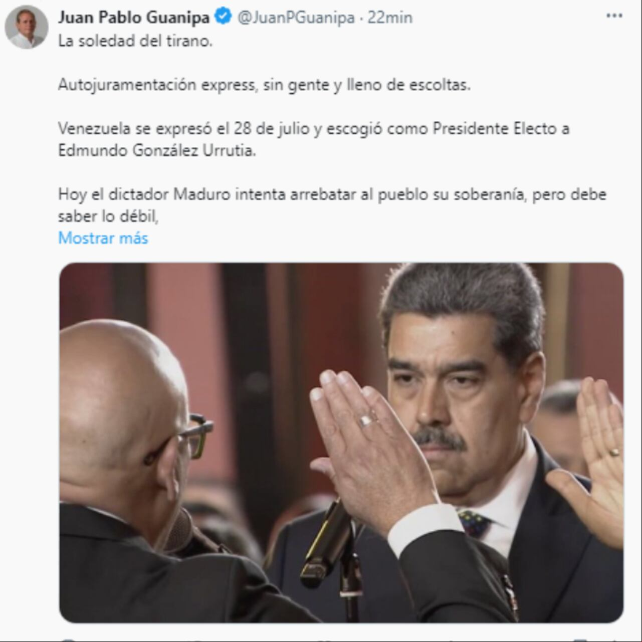 El opositor Venezolano Juan Pablo Guanipa se expresó en su cuenta de X.