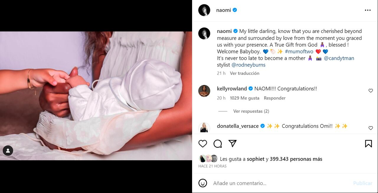 Naomi Campbell se convierte en madre por segunda vez.
