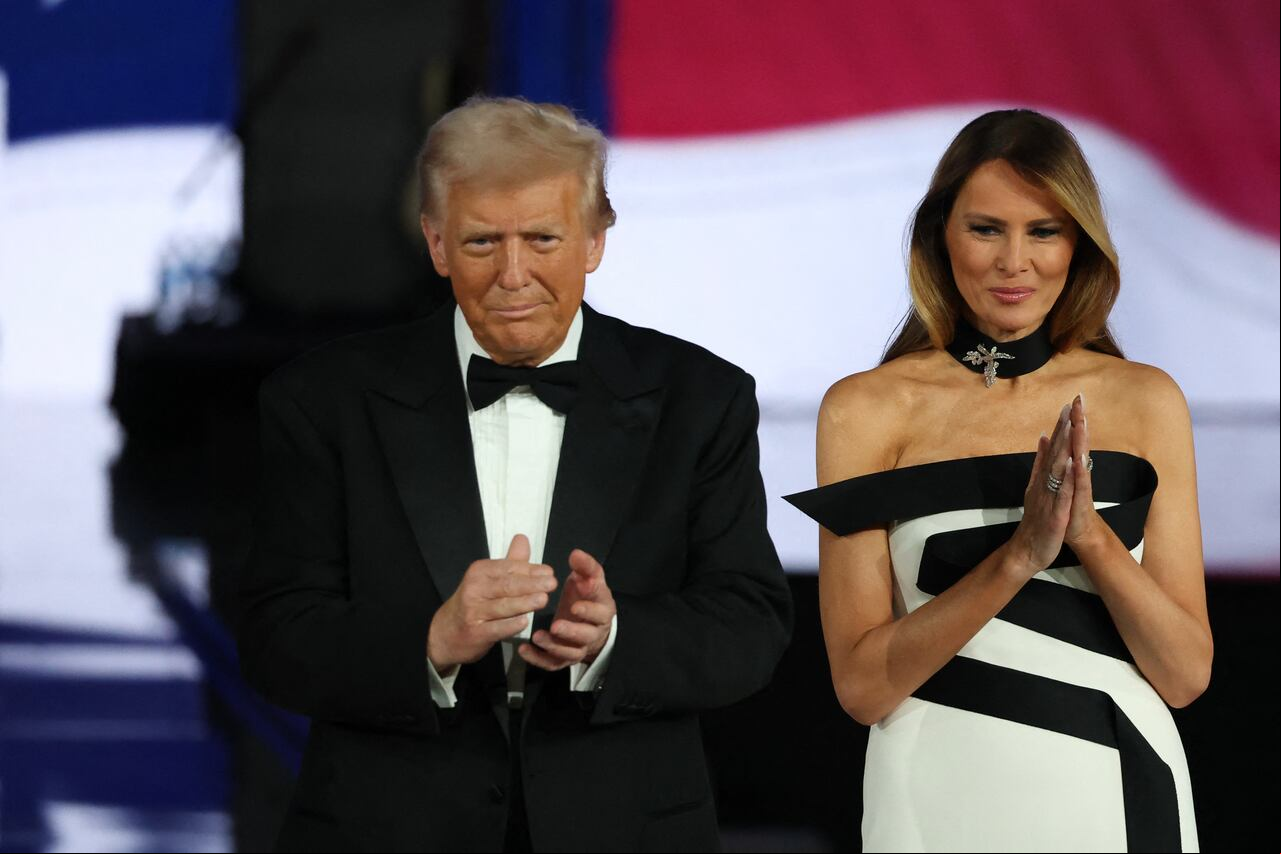 US President Donald Trump (L) and First Lady Melania Trump arrive for the Liberty inaugural ball in Washington, DC, on January 20, 2025. (Photo by Jim WATSON / AFP)
