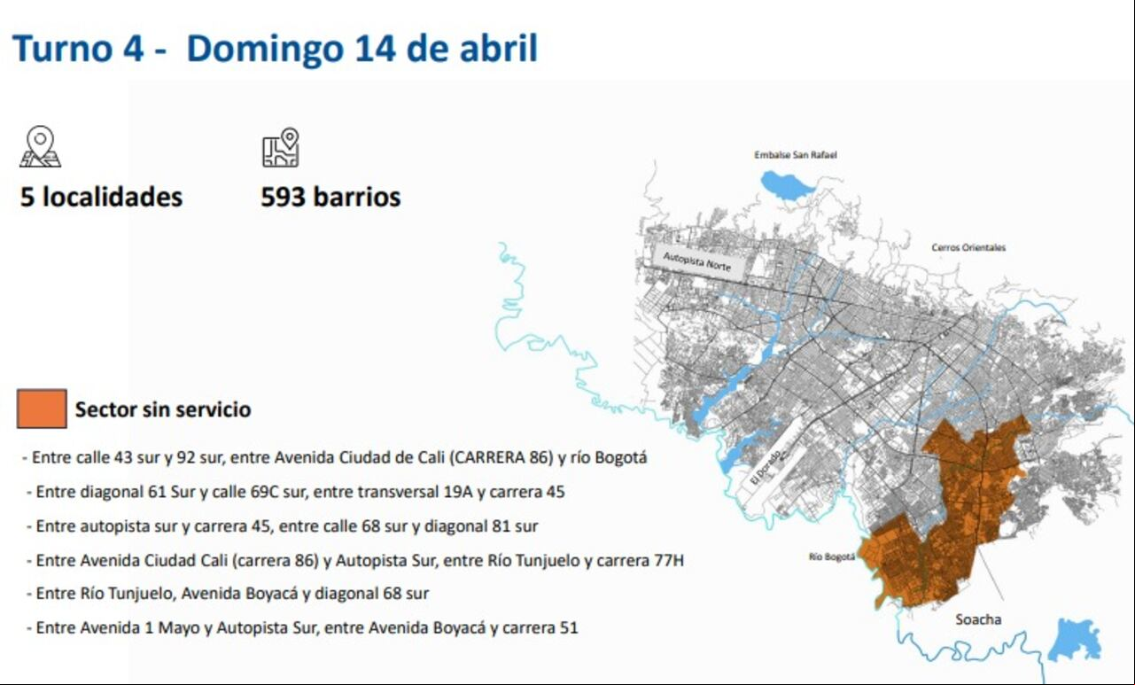 Así serán los cortes de agua en Bogotá