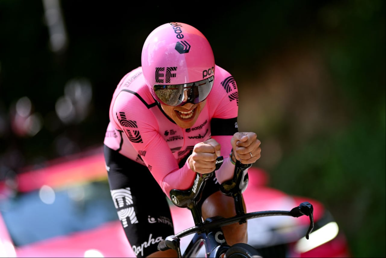 BELMONT-DE-LA-LOIRE, - JUNE 07: Esteban Chaves of Colombia and Team EF Education-EasyPost sprints during the 75th Criterium du Dauphine 2023, Stage 4 individual time trial from Cours to Belmont-de-la-Loire 482m / #UCIWT / on June 07, 2023 in Belmont-de-la-Loire, . (Photo by Dario Belingheri/Getty Images)