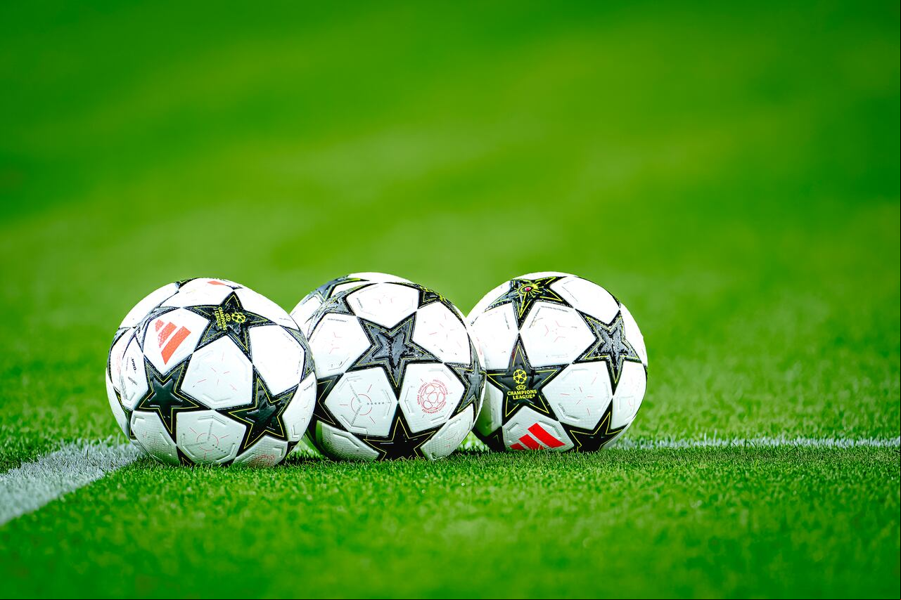 Match balls during the match PSV - Sporting at the Philips Stadium for the UEFA Champions League phase matchday 2 season 2024-2025 in Eindhoven, Netherlands, on October 1, 2024. (Photo by Marcel van Dorst / EYE4images) (Photo by EYE4images/NurPhoto via Getty Images)