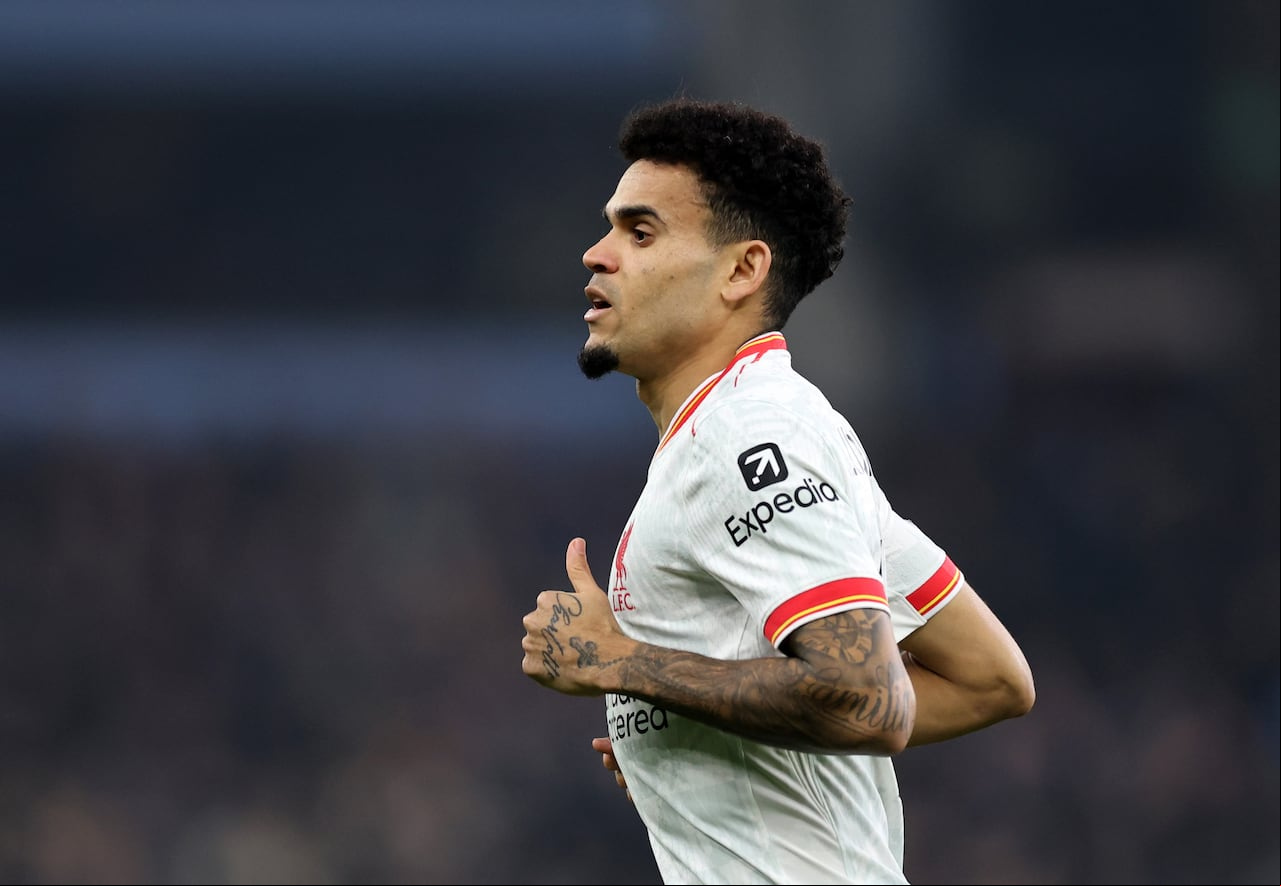 BIRMINGHAM, ENGLAND - FEBRUARY 19: Luis Diaz of Liverpool during the Premier League match between Aston Villa FC and Liverpool FC at Villa Park on February 19, 2025 in Birmingham, England. (Photo by Catherine Ivill - AMA/Getty Images)