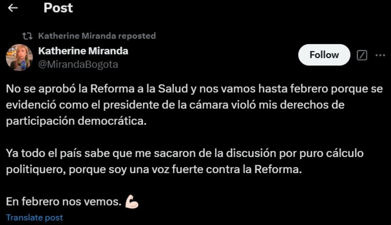 Salamanca suspendió a la representante Katherine Miranda tras un enfrentamiento verbal en el que esta le gritó “marica”