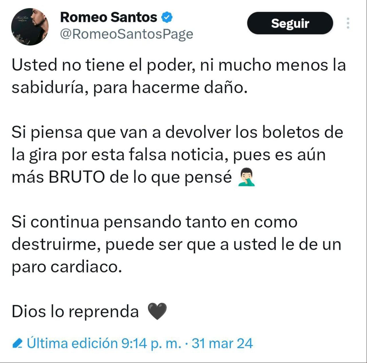 Este fue el mensaje de Romeo Santos para responder a los rumores sobre su estado de salud.
