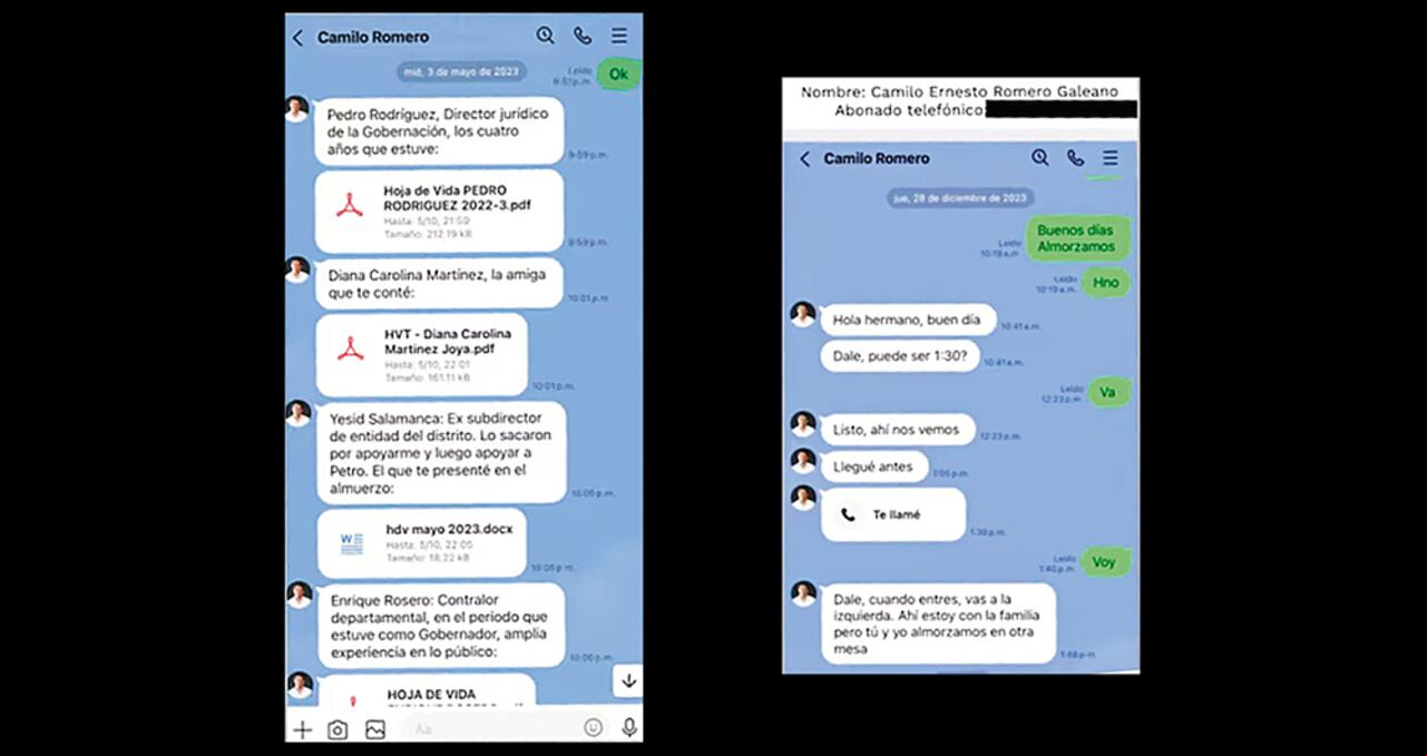 Chats presentados por Olmedo López en los que se vincula a Camilo Romero.