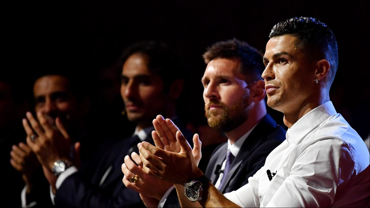 Messi y Cristiano durante un evento de la Uefa en 2020