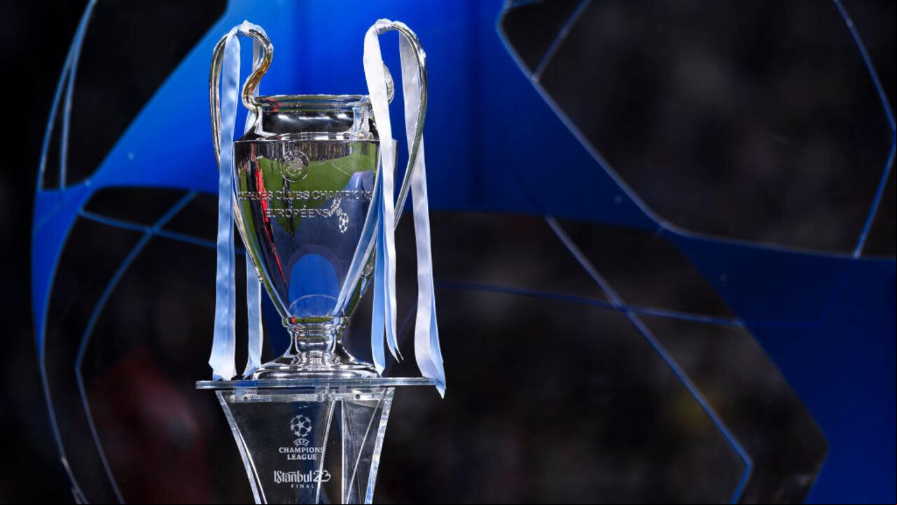 ATATURK OLYMPIC STADIUM, ISTANBUL, TURKEY - 2023/06/11: The trophy is seen on a plinth during the award ceremony following the UEFA Champions League final football match between Manchester City FC and FC Internazionale. Manchester City FC won 1-0 over FC Internazionale. (Photo by Nicolò Campo/LightRocket via Getty Images)