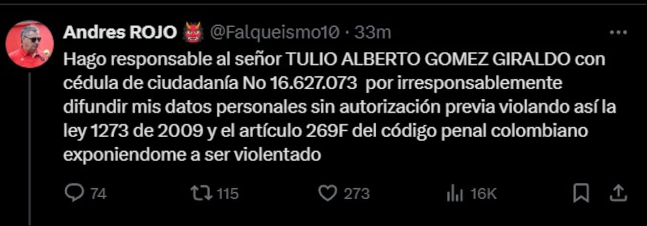 Tulio Gómez responsabiliza a hincha por su seguridad tras amenazas