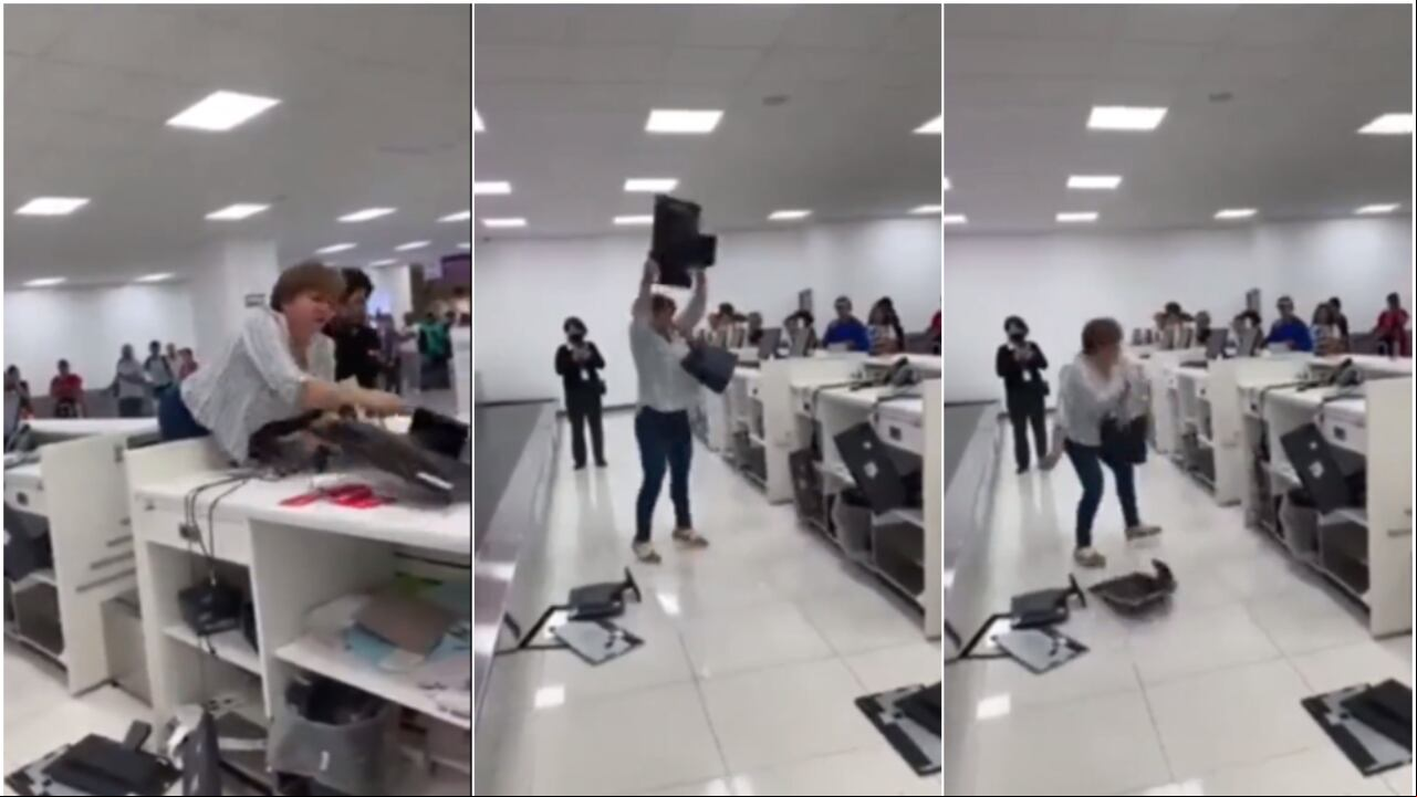 mujer se enfureció y destrozó el mostrador de una aerolínea