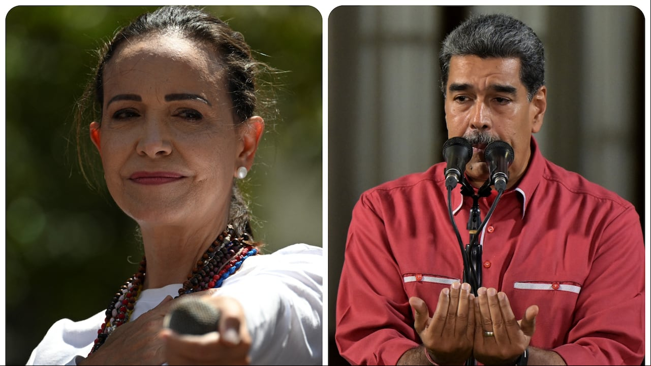 María Corina Machado, líder opositora y Nicolás Maduro, presidente de Venezuela