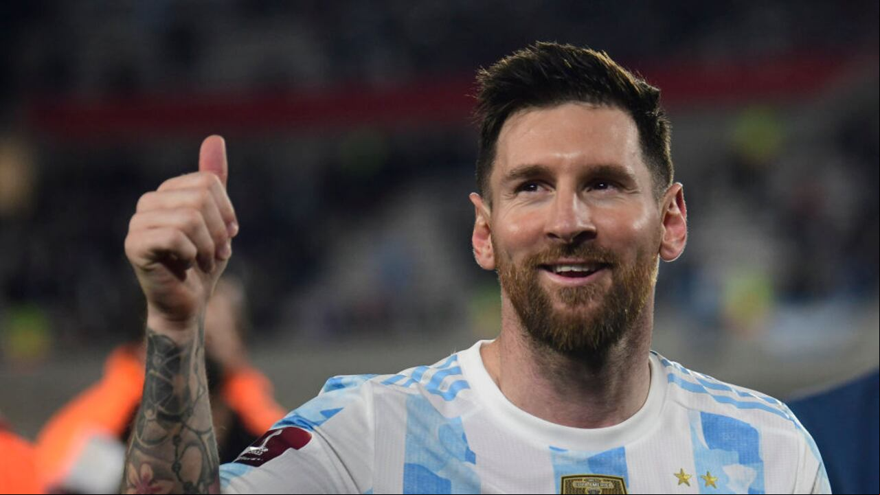 BUENOS AIRES, ARGENTINA - OCTOBER 10: Lionel Messi of Argentina greets fans after a match between Argentina and Uruguay as part of South American Qualifiers for Qatar 2022 at Estadio Monumental Antonio Vespucio Liberti on October 10, 2021 in Buenos Aires, Argentina. (Photo by Jam Media/Getty Images)