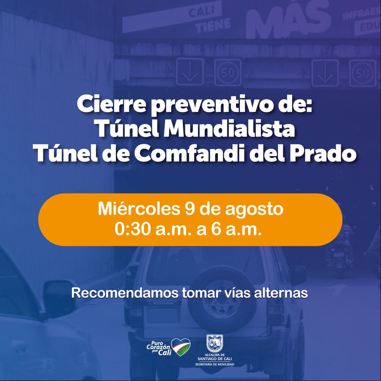 Tenga en cuenta los cierres que habrá en dos de los túneles de la ciudad durante la jornada.