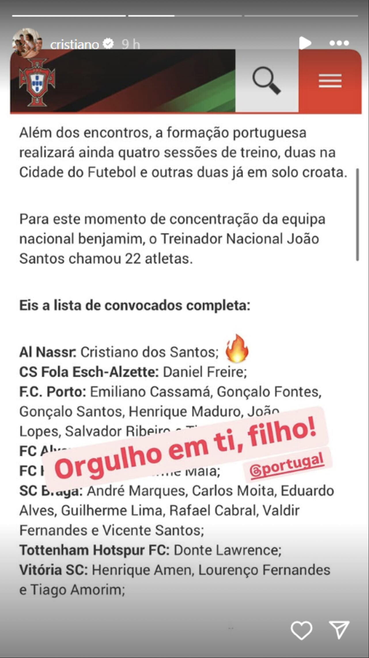 Este es el mensaje que Cristiano Ronaldo le dejó a su hijo en Instagram.